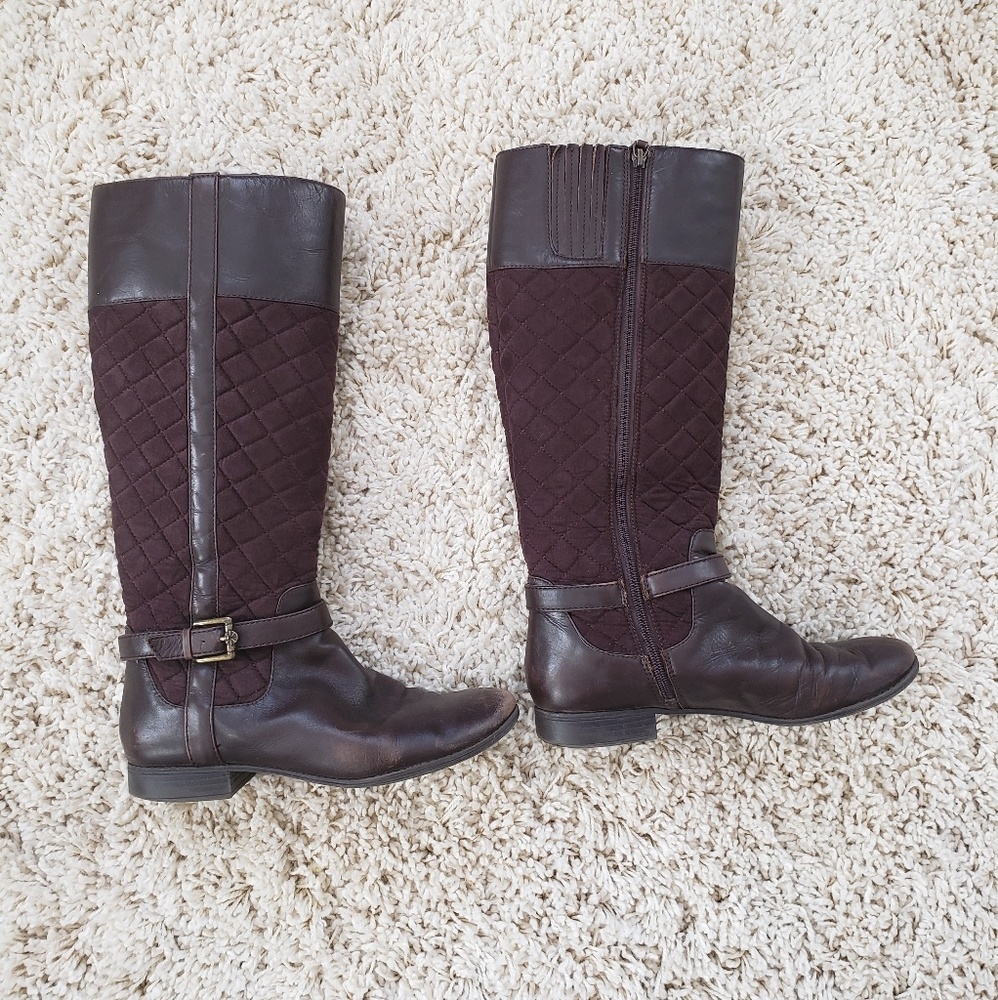 Brown quilted riding boots
